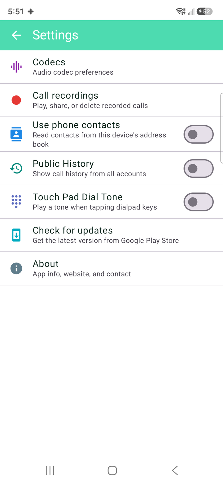 MediCall settings, including call recordings and contacts